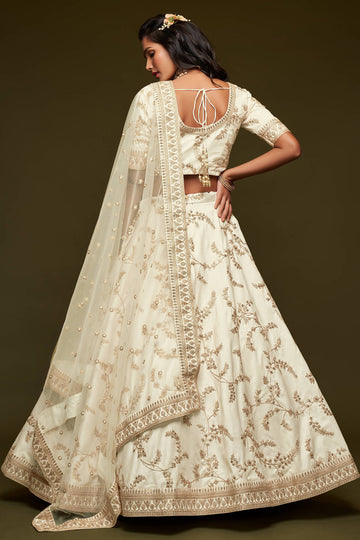 White Thread Embroidered Silk Wedding Wear traditional Lehenga