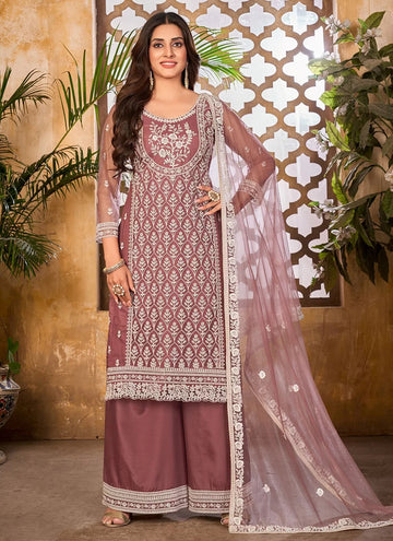 Wine Color Net Indian Trendy Salwar Kameez