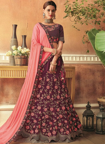 Wine Tafeta Silk Resham Zari Work Lehenga Choli