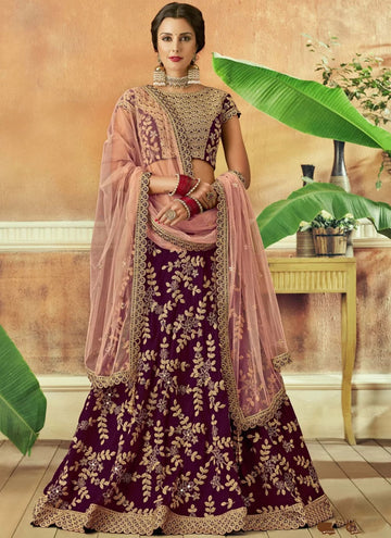 Zari Tafeta Silk Lehenga Choli In Wine